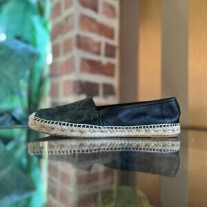Saint Laurent YSL Black Lambskin Leather Espadrilles SZ 40 (US 10)